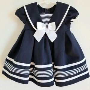 Bonnie Baby Navy and White Formal Dress Sz 3-6 Months